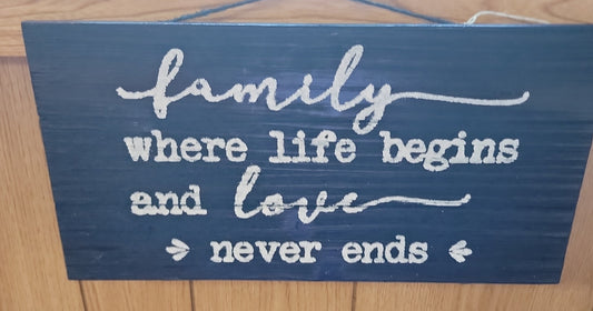 family where life begins and love never ends sign