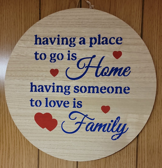 Having a place to go Home Having someone to love is Family