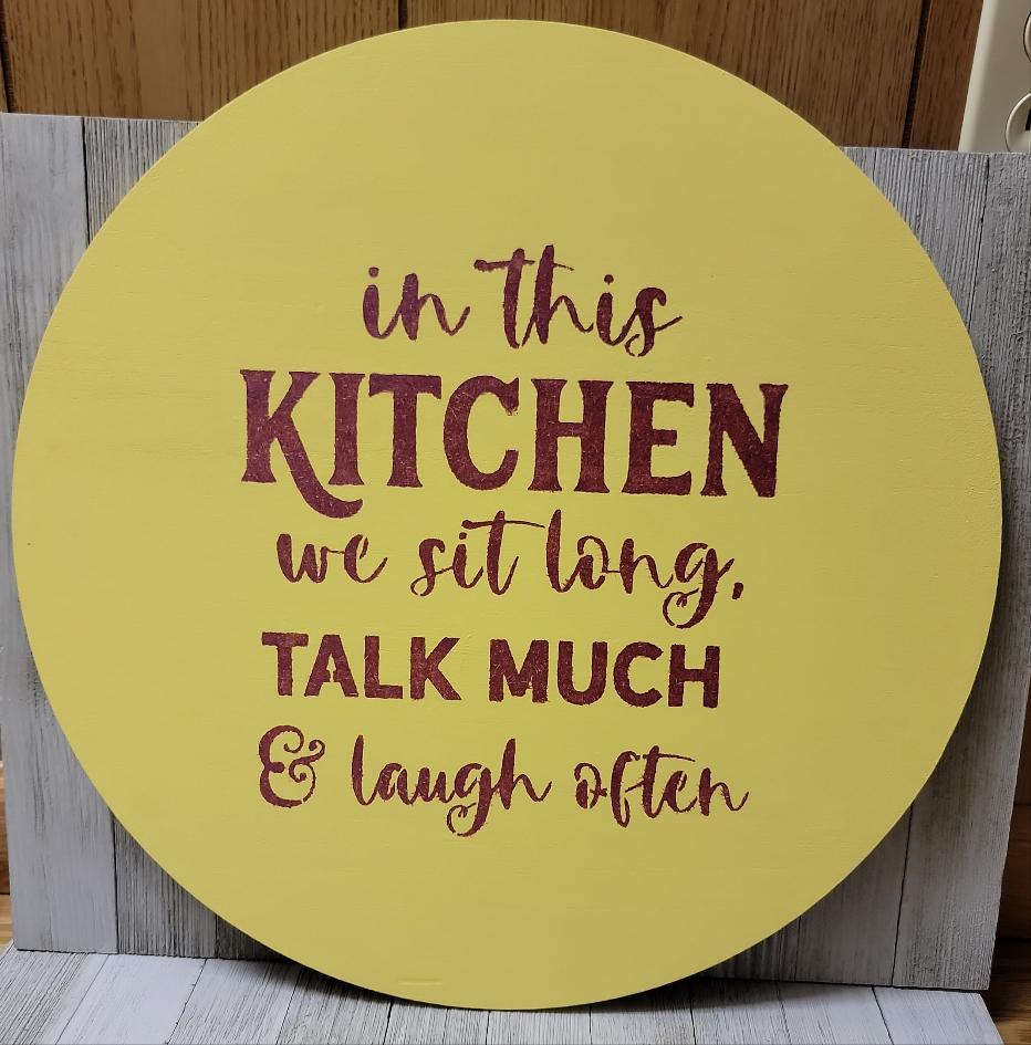 In this kitchen we sit long, talk much & laugh often