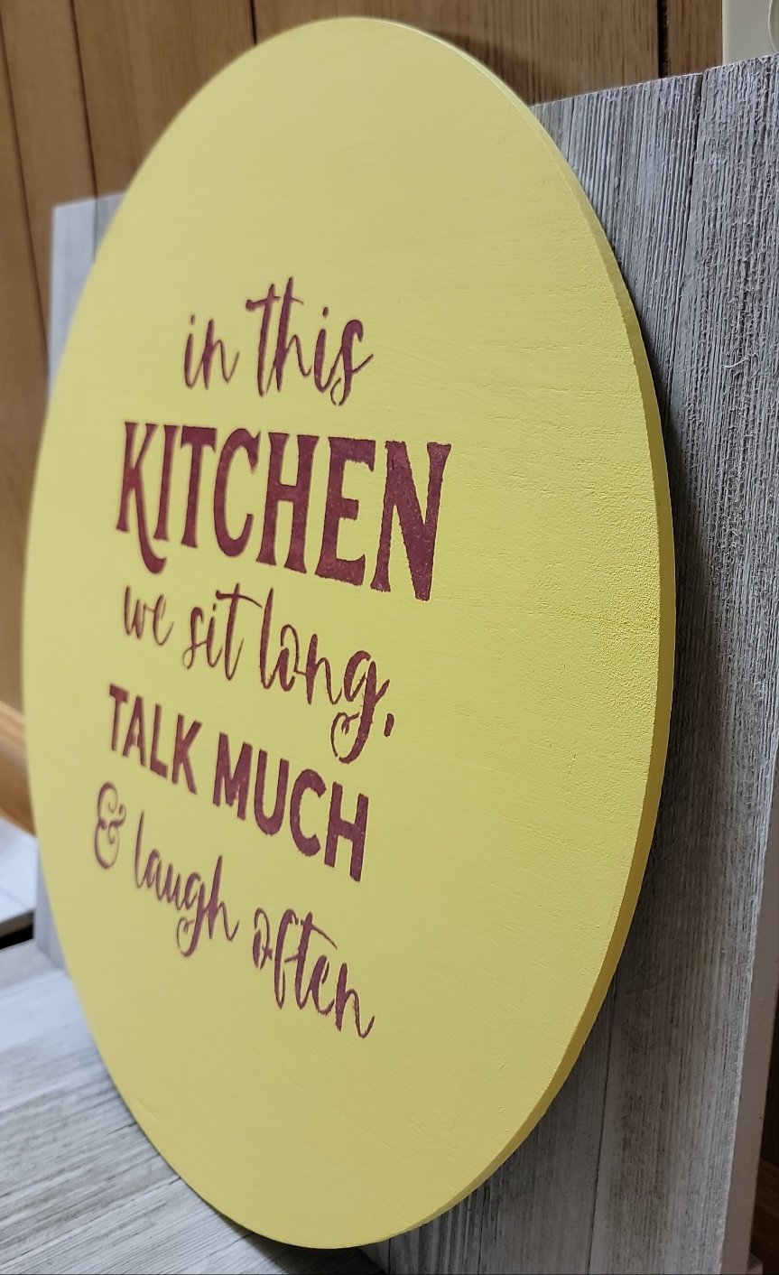 In this kitchen we sit long, talk much & laugh often