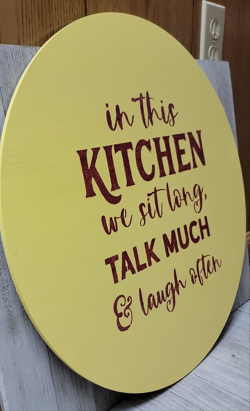 In this kitchen we sit long, talk much & laugh often