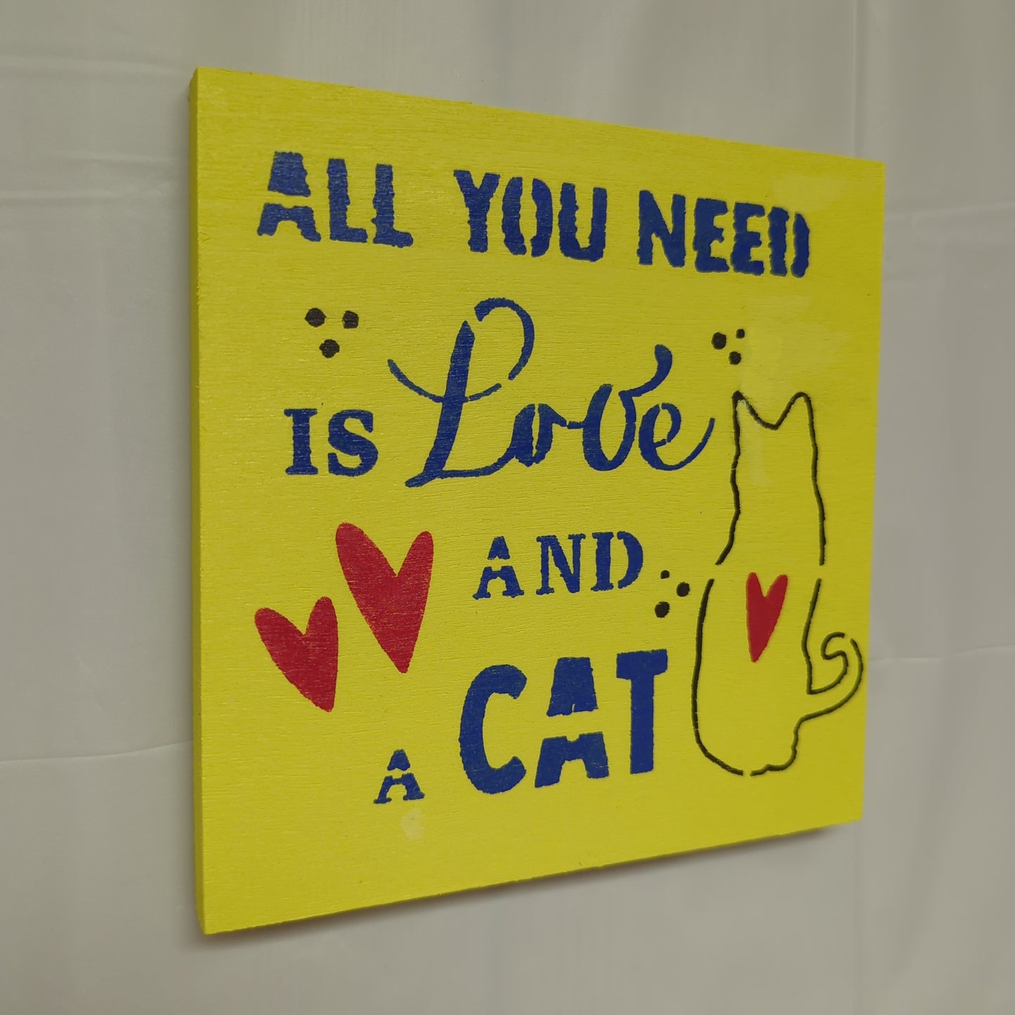 Love and a cat wood sign